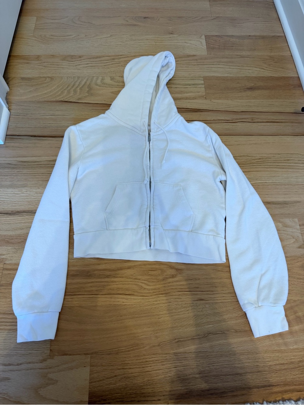 Brandy Melville White Cropped Zip Hoodie